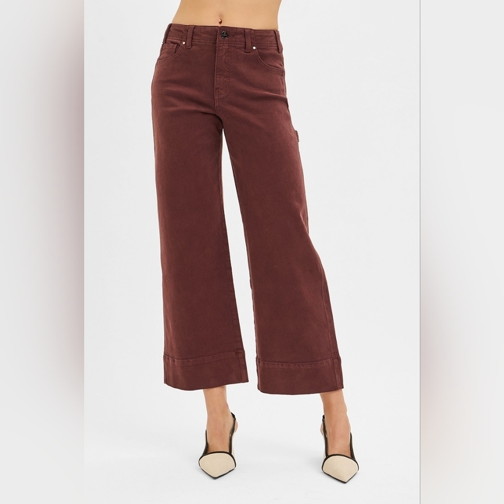 RISEN Tummy Control Wide Leg Ankle Jeans Cargo Utility Streetcore Brown 7/28 NEW - Picture 5 of 10